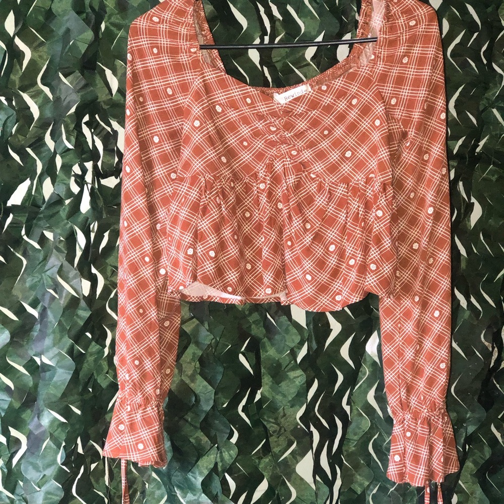 Rewind Orange and White Puff Sleeve Crop Blouse